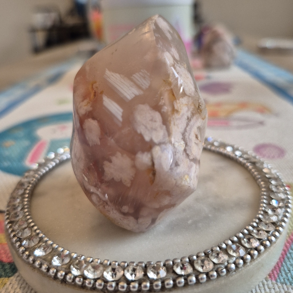 Natural Flower Agate Crystal Carved Torch Flame Tower New #5 - Picture 3 of 9